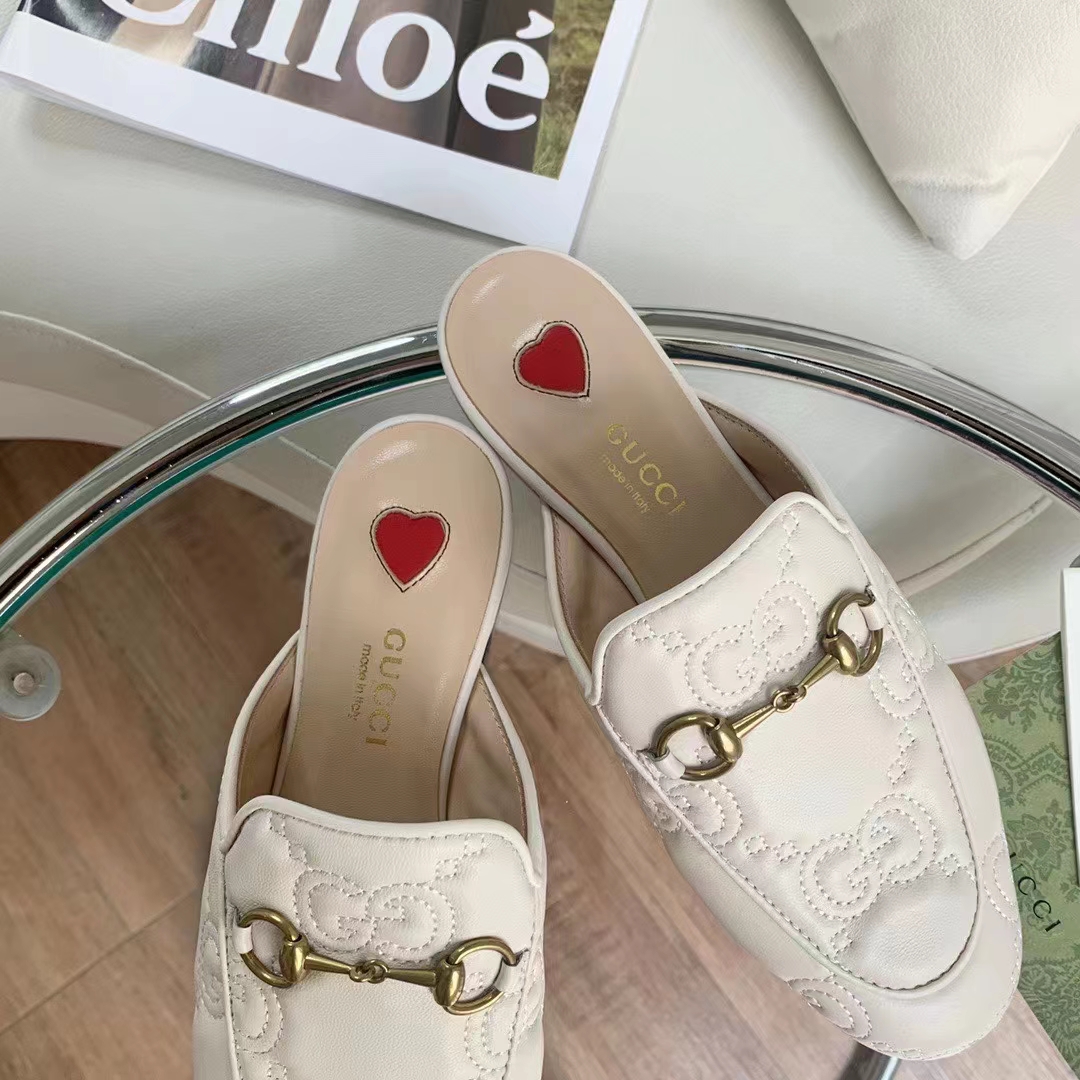 G*u*i women maxi gg matelassé princetown slipper white horsebit leather sole flat