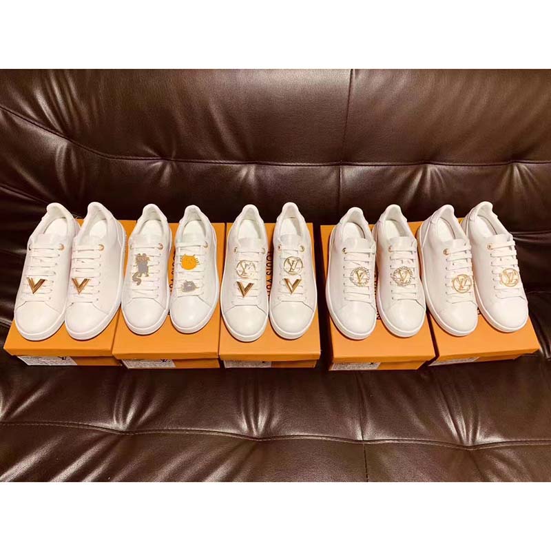 Louis Vuitton LV Unisex Frontrow Sneaker Circle White Calf Leather Rubber Outsole