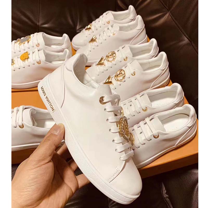 Louis Vuitton LV Unisex Frontrow Sneaker Circle White Calf Leather Rubber Outsole
