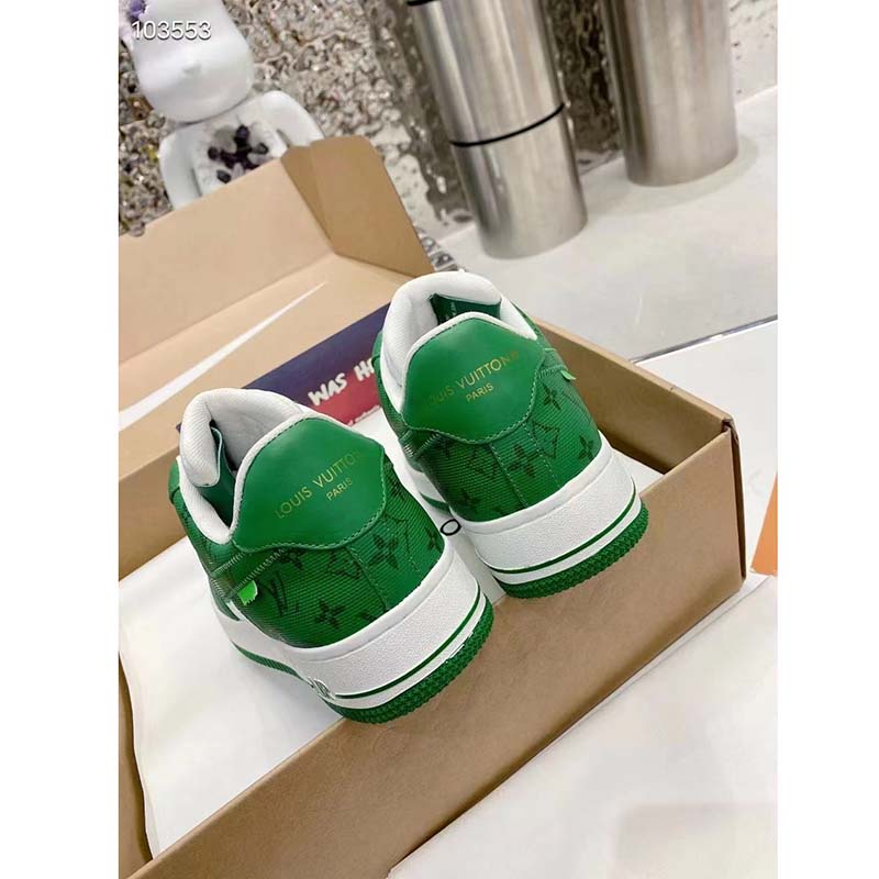Louis Vuitton LV Unisex Nike Air Force 1 Sneaker Green Monogram Embossed Calf Leather