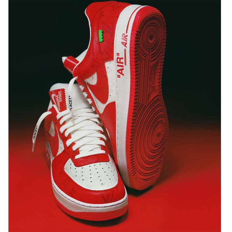 Louis Vuitton LV Unisex Nike Air Force 1 Sneaker Red Monogram Embossed Calf Leather