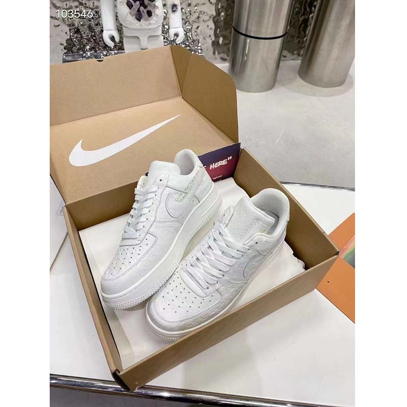Louis Vuitton LV Unisex Nike Air Force 1 Sneaker White Monogram Embossed Calf Leather