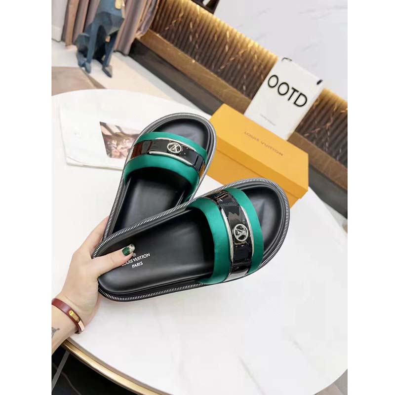 Louis Vuitton LV Unisex Pool Pillow Flat Comfort Mule Green Satin Circle