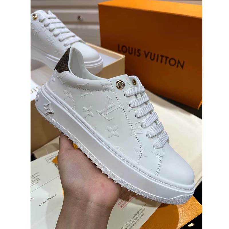 Louis Vuitton LV Unisex Time Out Sneaker White Monogram Debossed Calf Leather