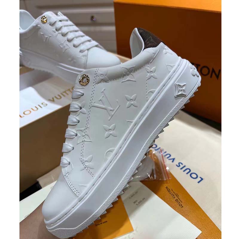 Louis Vuitton LV Unisex Time Out Sneaker White Monogram Debossed Calf Leather
