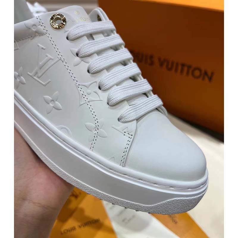 Louis Vuitton LV Unisex Time Out Sneaker White Monogram Debossed Calf Leather