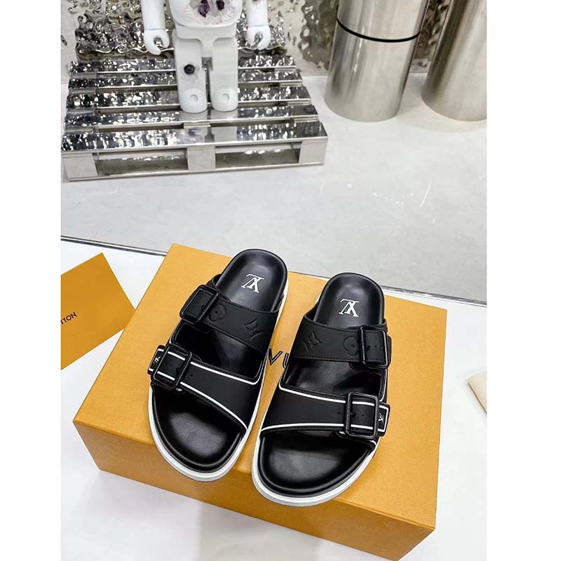 Louis Vuitton LV Unisex Trainer Mule Black Mix Materials Anatomic Insole Initials