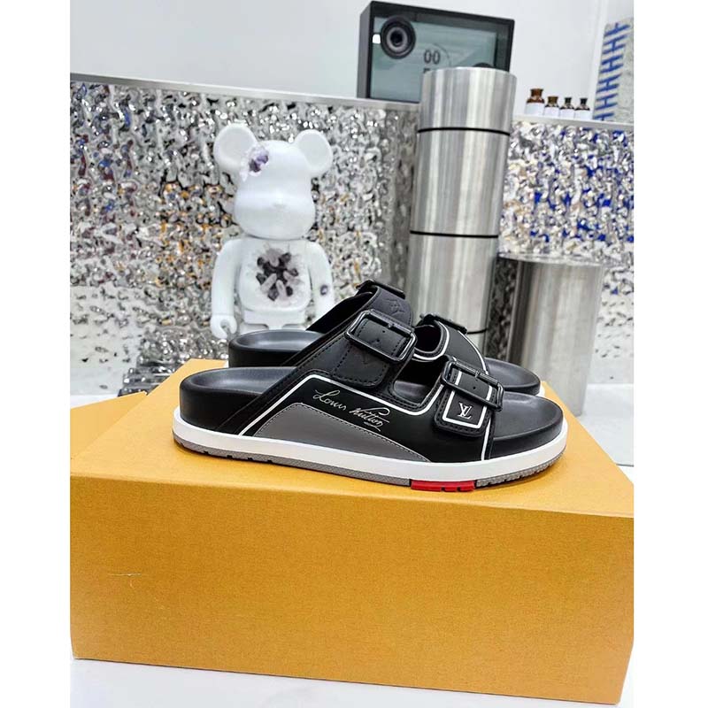 Louis Vuitton LV Unisex Trainer Mule Black Mix Materials Anatomic Insole Initials
