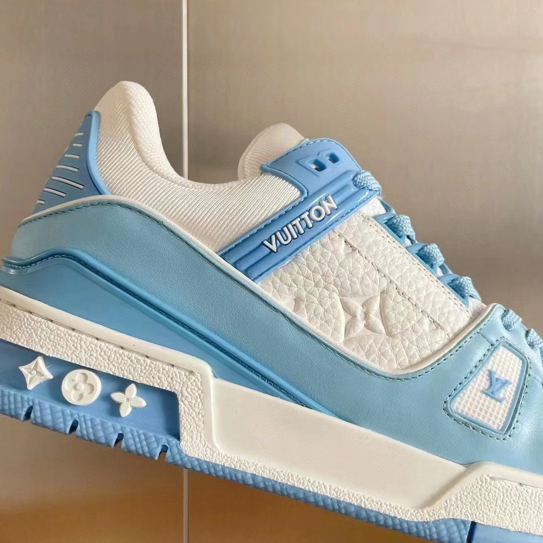 Louis Vuitton LV Unisex Trainer Sneaker Blue Mix Materials Initials Monogram Flowers