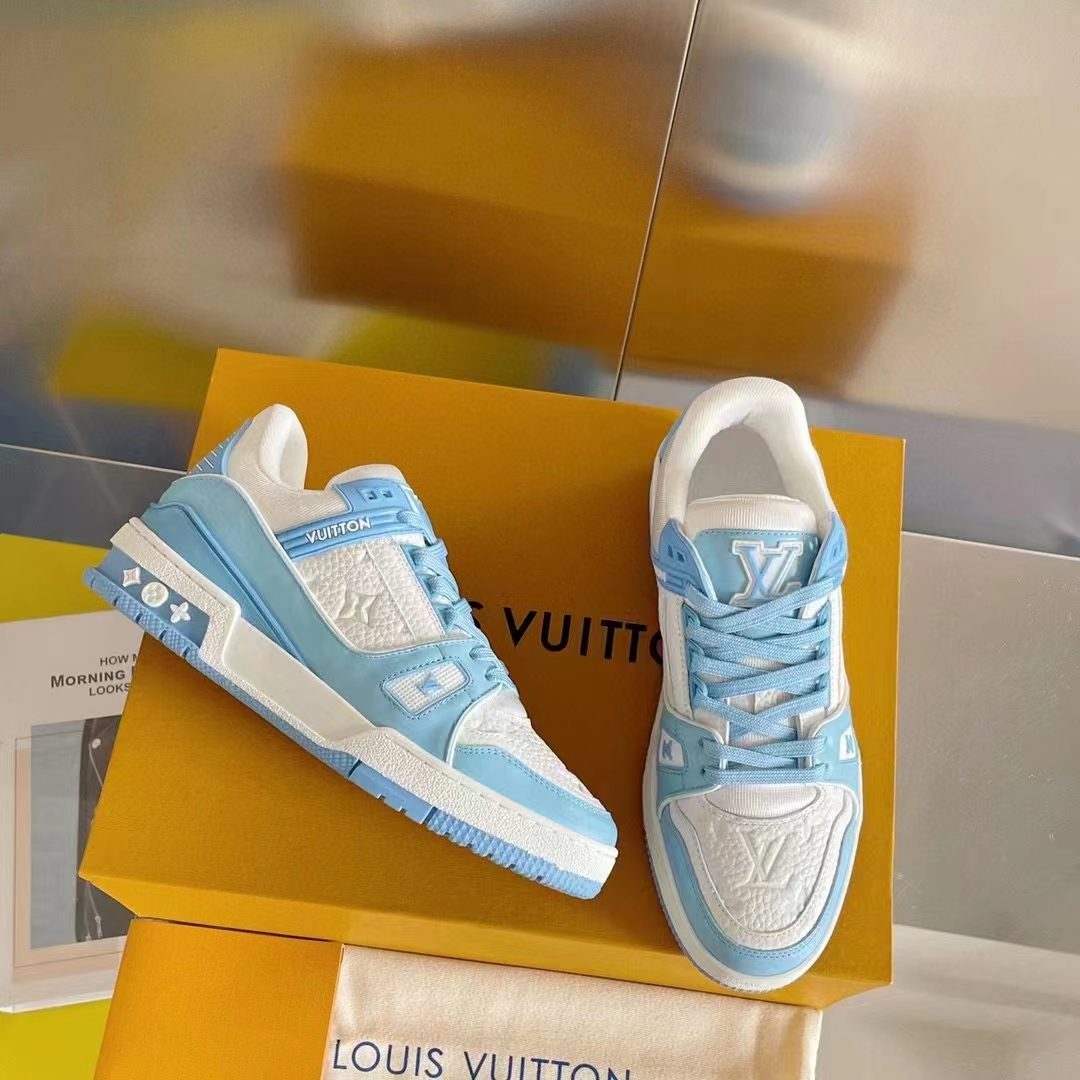 Louis Vuitton LV Unisex Trainer Sneaker Blue Mix Materials Initials Monogram Flowers