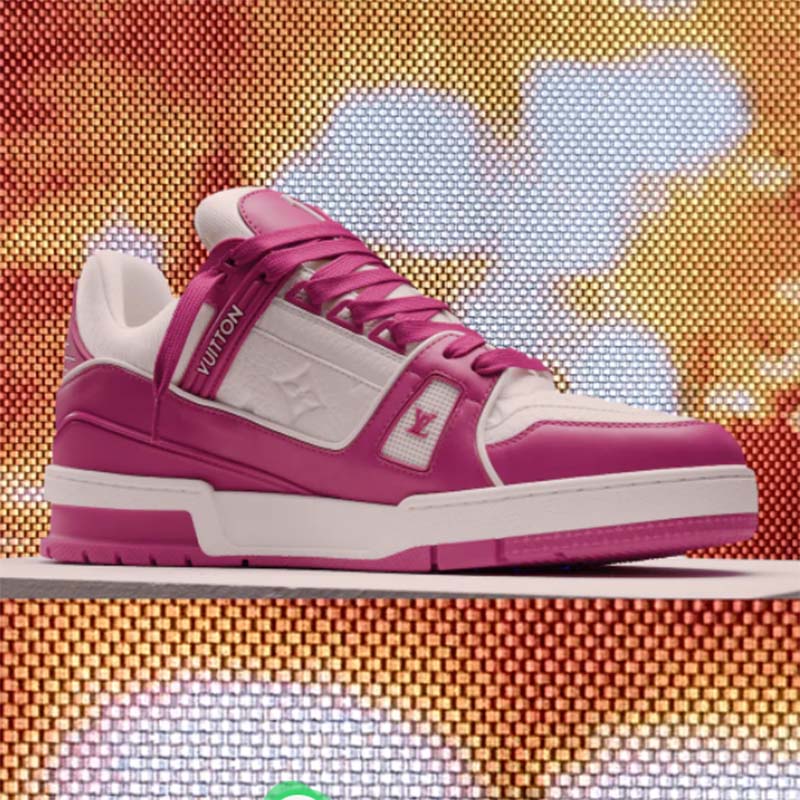 Louis Vuitton LV Unisex Trainer Sneaker Fuchsia Mix Materials Initials Monogram Flowers