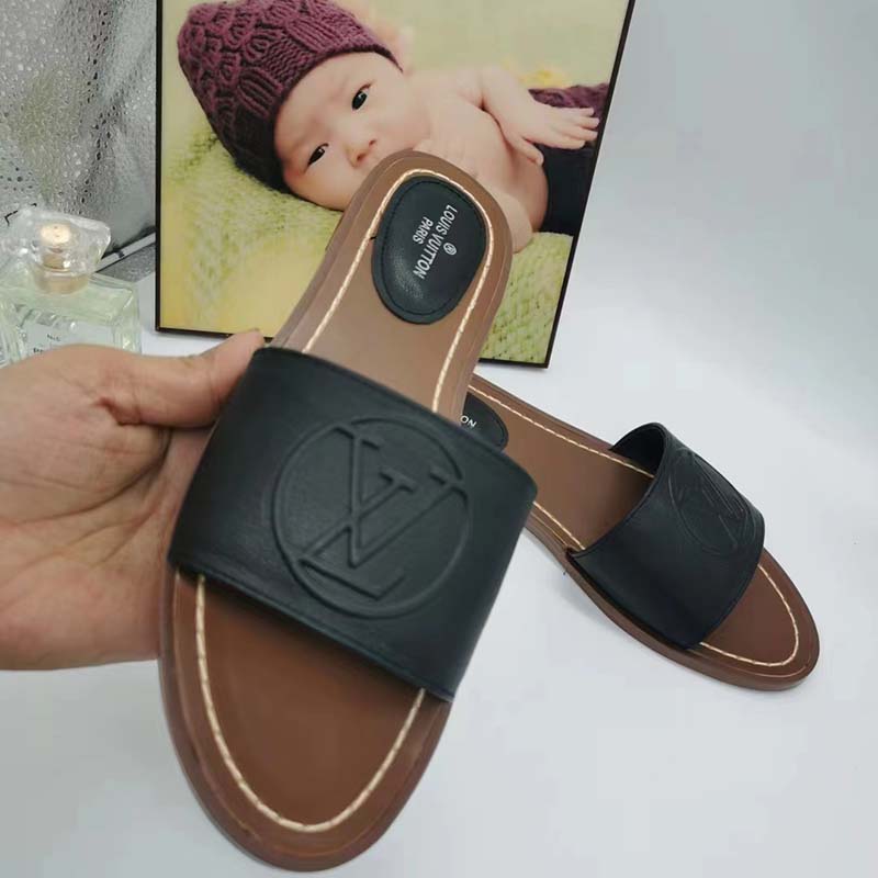 Louis Vuitton LV Women Lock It Flat Mule Black Grained Calf Leather