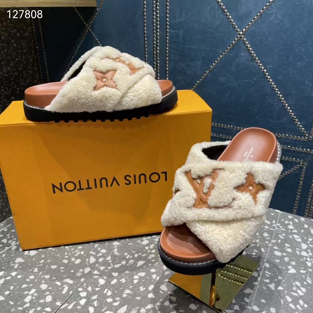 Louis Vuitton LV Women Paseo Flat Comfort Mule Natural Shearling Anatomic Insole