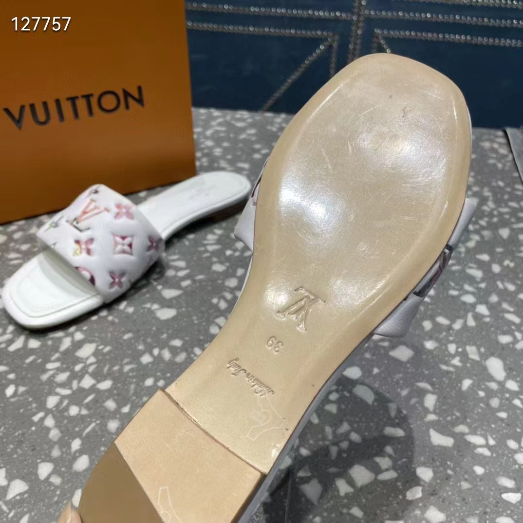 Louis Vuitton LV Women Revival Flat Mule White Monogram-Embossed Lambskin