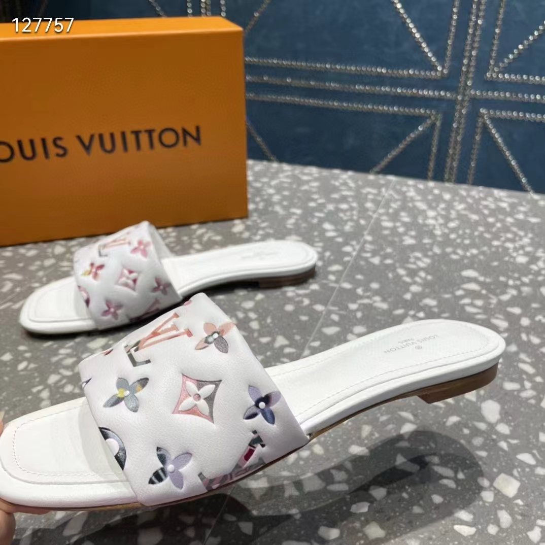 Louis Vuitton LV Women Revival Flat Mule White Monogram-Embossed Lambskin