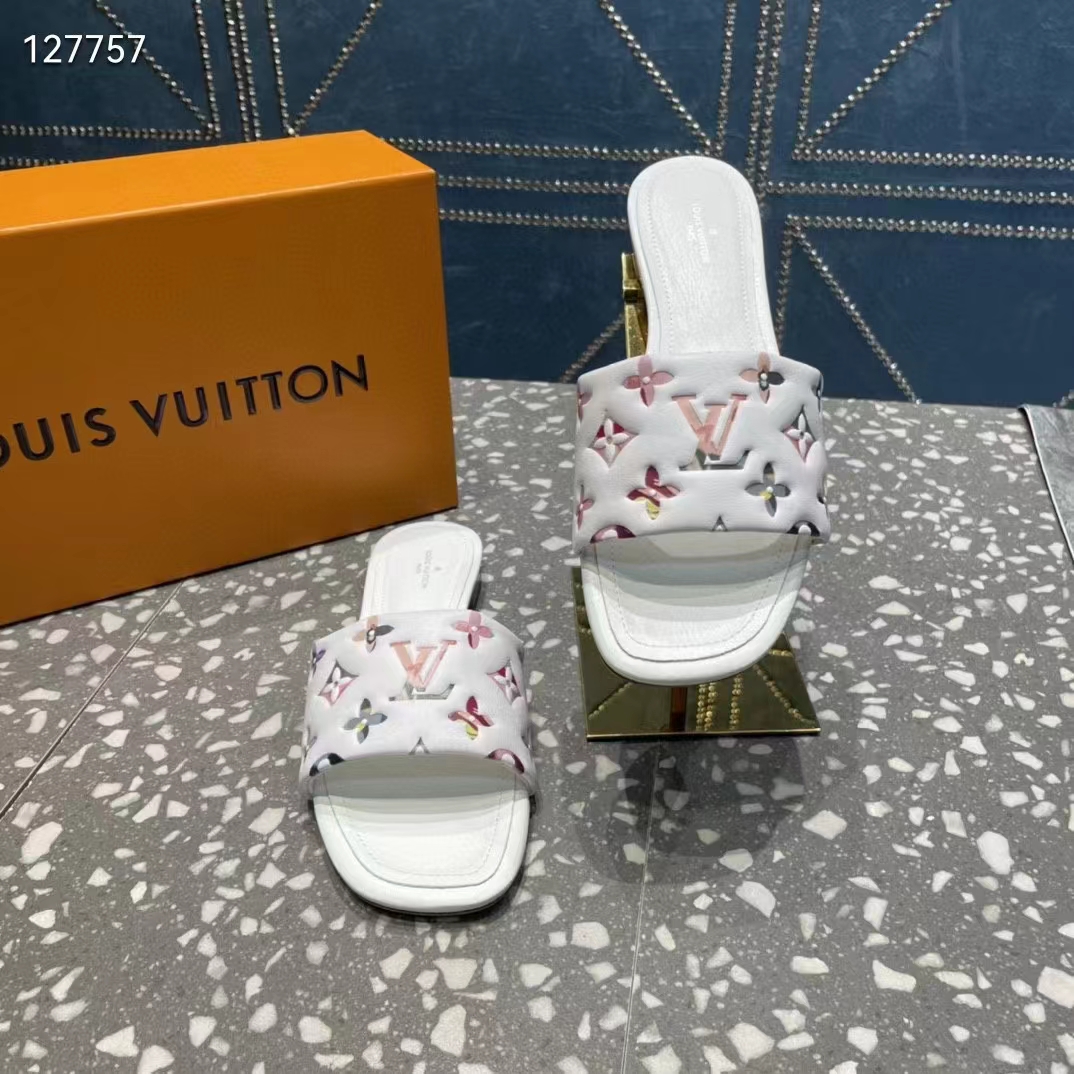 Louis Vuitton LV Women Revival Flat Mule White Monogram-Embossed Lambskin