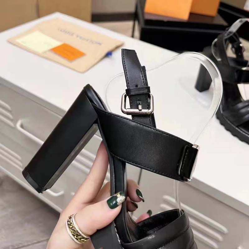Louis Vuitton LV Women Star Trail Sandal Black Patent Calf Leather 9.5 cm Heel