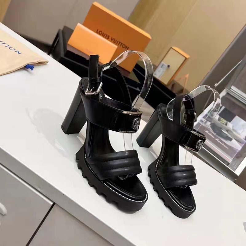 Louis Vuitton LV Women Star Trail Sandal Black Patent Calf Leather 9.5 cm Heel