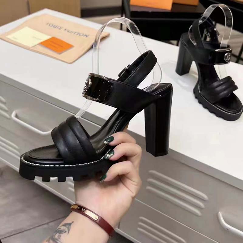Louis Vuitton LV Women Star Trail Sandal Black Patent Calf Leather 9.5 cm Heel