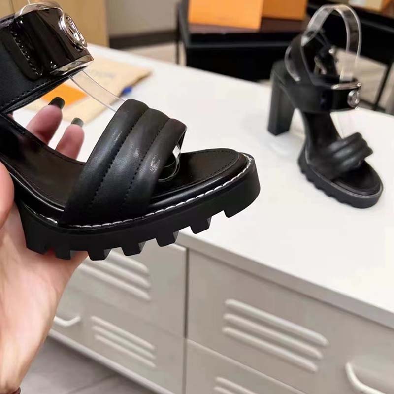 Louis Vuitton LV Women Star Trail Sandal Black Patent Calf Leather 9.5 cm Heel
