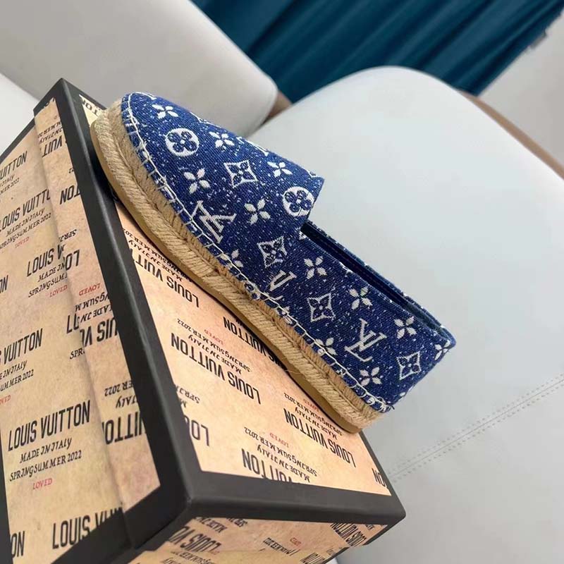 Louis Vuitton LV Women Starboard Flat Espadrille Navy Blue Monogram Denim Rope Rubber