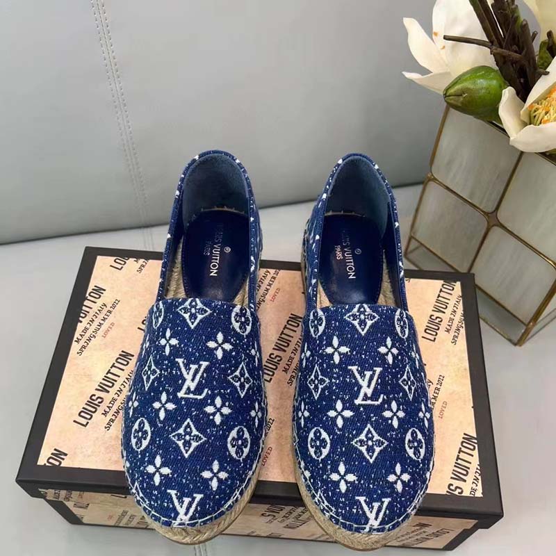 Louis Vuitton LV Women Starboard Flat Espadrille Navy Blue Monogram Denim Rope Rubber