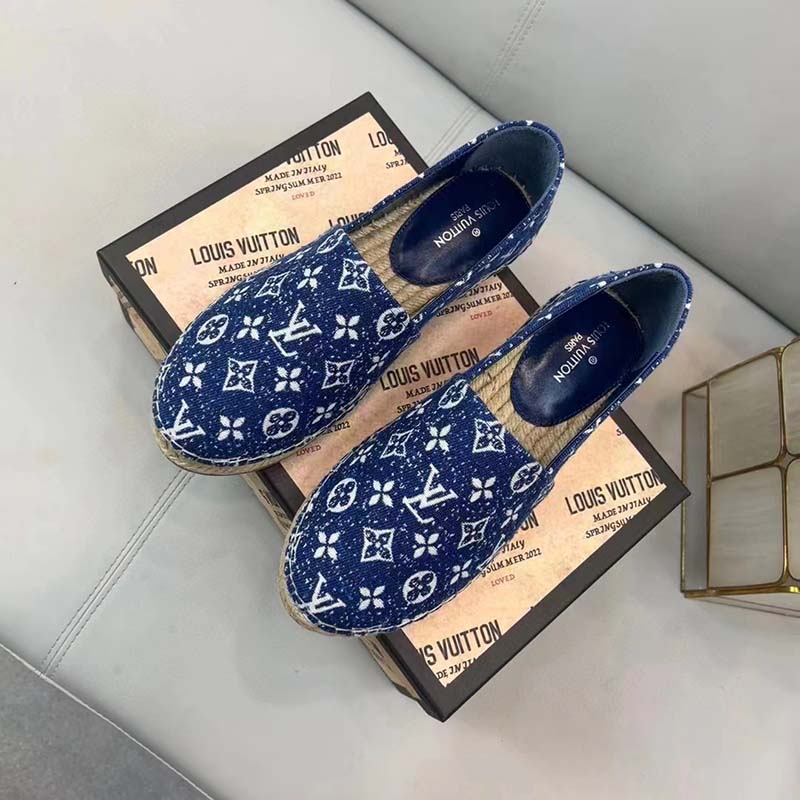 Louis Vuitton LV Women Starboard Flat Espadrille Navy Blue Monogram Denim Rope Rubber