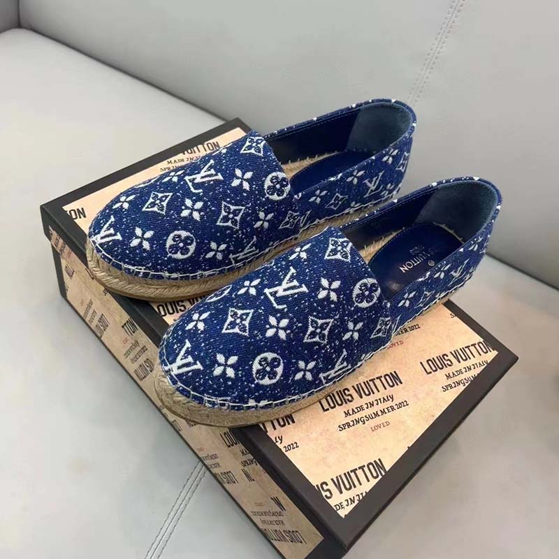 Louis Vuitton LV Women Starboard Flat Espadrille Navy Blue Monogram Denim Rope Rubber