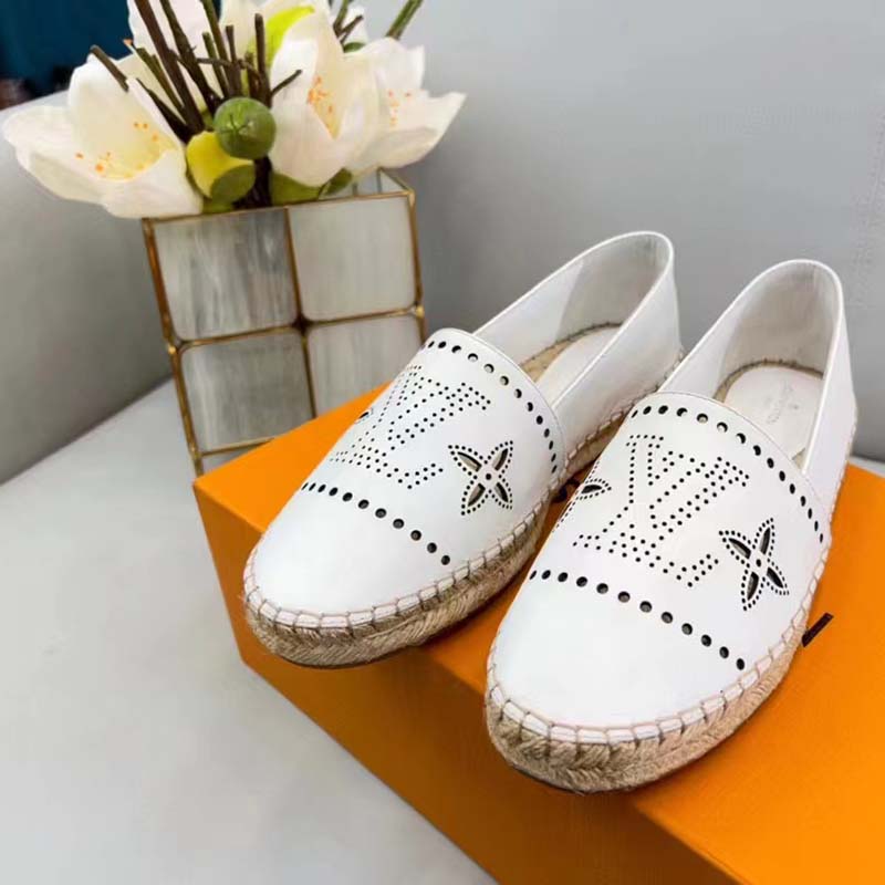 Louis Vuitton LV Women Starboard Flat Espadrille White Perforated Calf Leather Rope Rubber