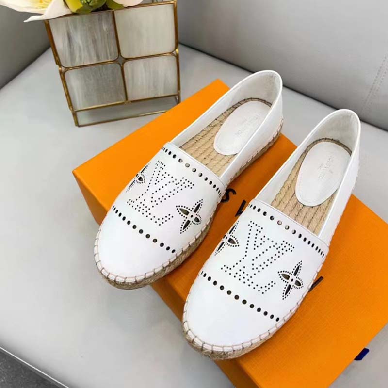 Louis Vuitton LV Women Starboard Flat Espadrille White Perforated Calf Leather Rope Rubber