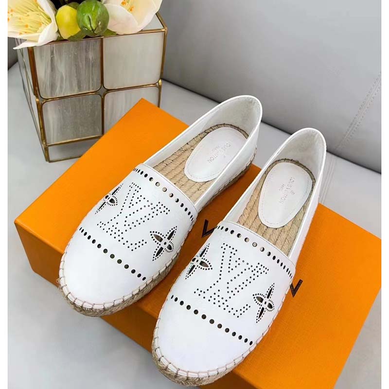 Louis Vuitton LV Women Starboard Flat Espadrille White Perforated Calf Leather Rope Rubber