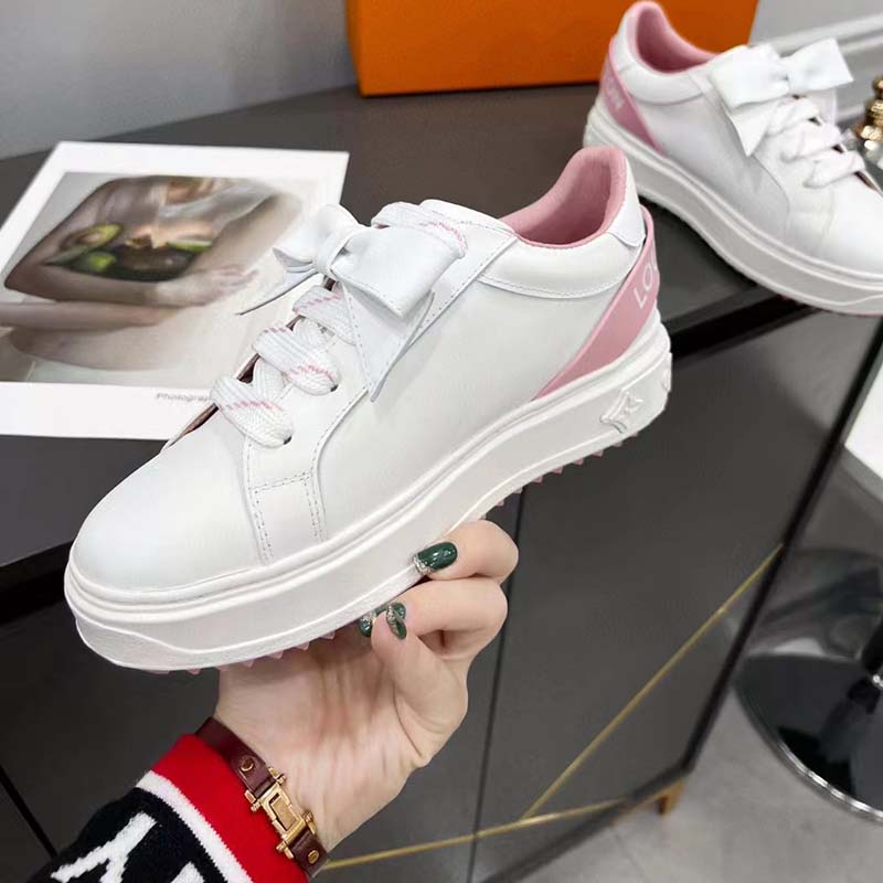 Louis Vuitton Unisex LV Shoes Time Out Sneaker Rose Clair Pink Calf Leather Rubber Outsole