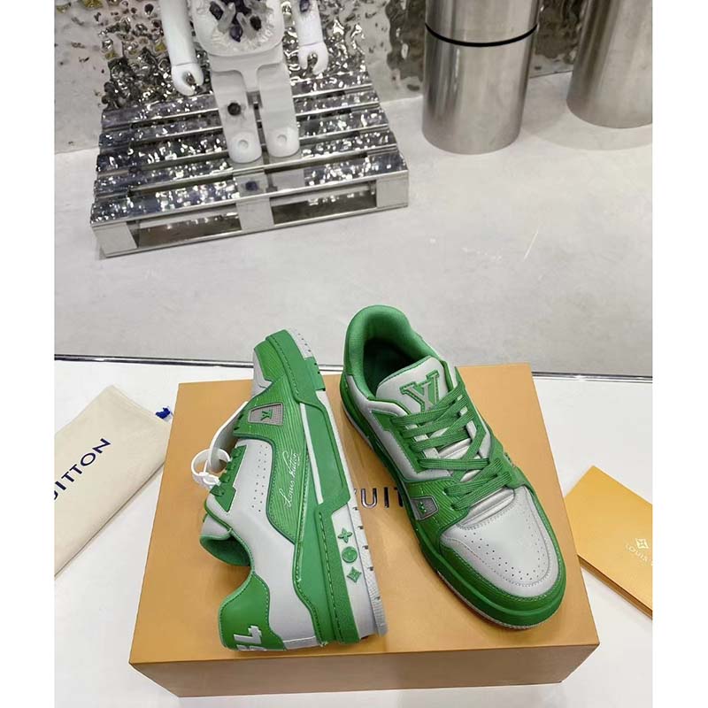 Louis Vuitton Unisex LV Trainer Sneaker Green Epi Calf Leather Rubber Outsole