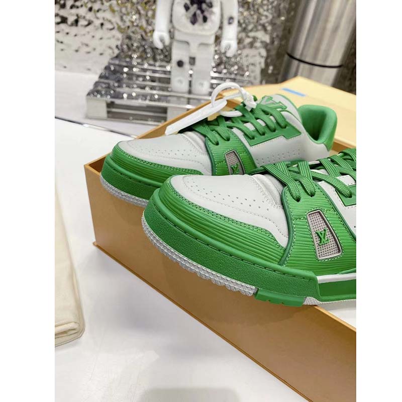 Louis Vuitton Unisex LV Trainer Sneaker Green Epi Calf Leather Rubber Outsole