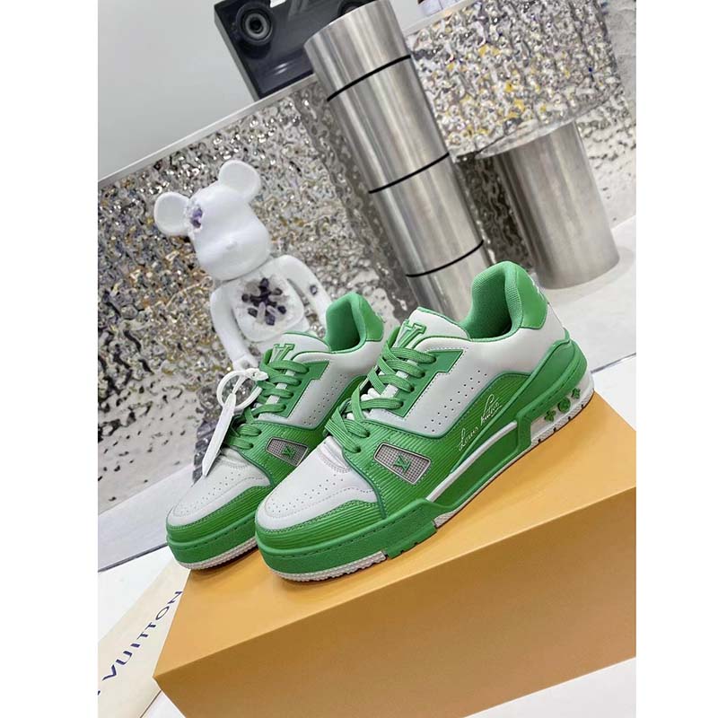 Louis Vuitton Unisex LV Trainer Sneaker Green Epi Calf Leather Rubber Outsole