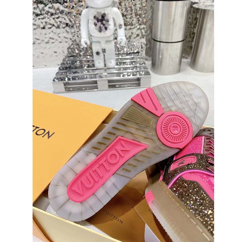 Louis Vuitton LV Unisex Trainer Sneaker Pink Strass Rubber Initials Monogram Flowers