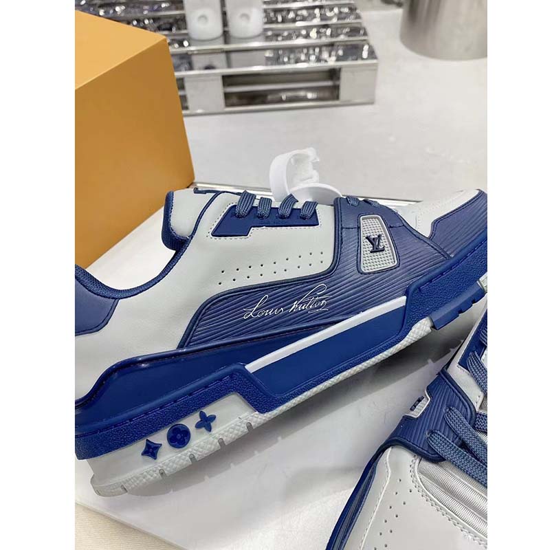 Louis Vuitton Unisex LV Trainer Sneaker Navy Blue Epi Calf Leather Rubber Outsole