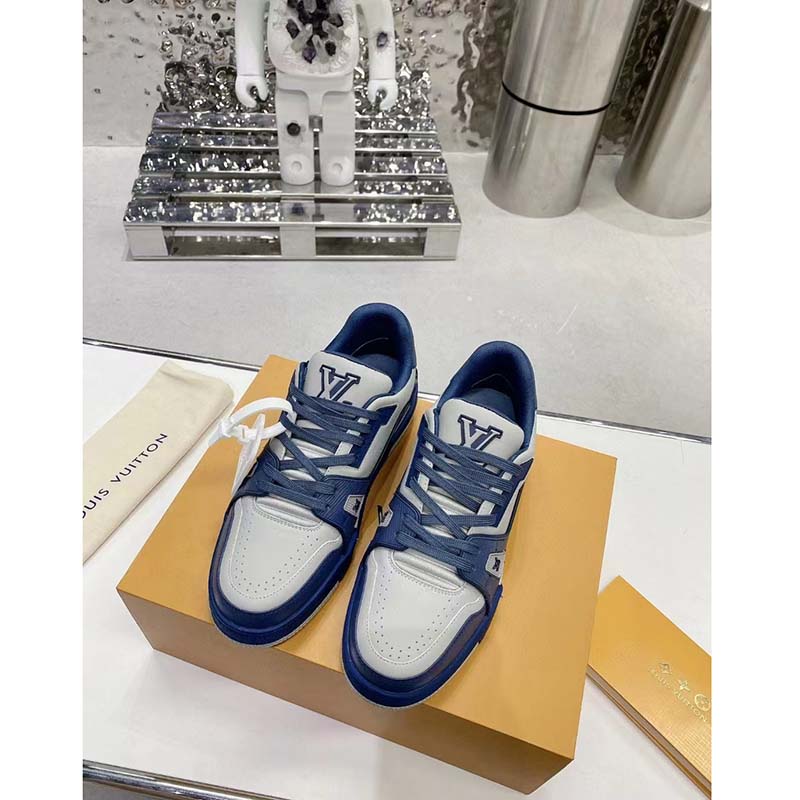 Louis Vuitton Unisex LV Trainer Sneaker Navy Blue Epi Calf Leather Rubber Outsole