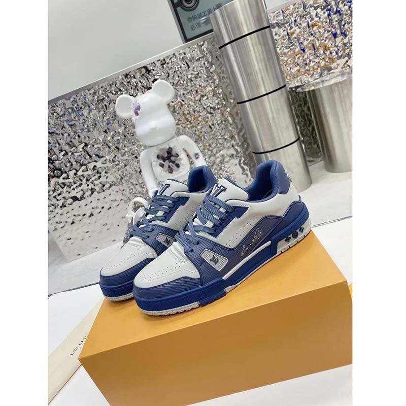 Louis Vuitton Unisex LV Trainer Sneaker Navy Blue Epi Calf Leather Rubber Outsole