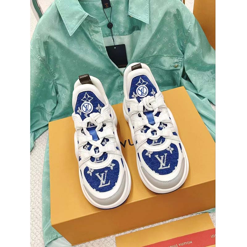 Louis Vuitton Women LV Archlight Sneaker Blue Monogram Velvet Oversized Rubber 5 Cm Heel