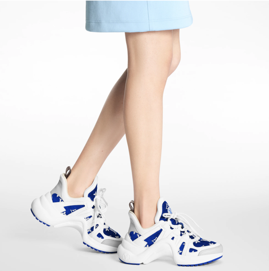 Louis Vuitton Women LV Archlight Sneaker Blue Monogram Velvet Oversized Rubber 5 Cm Heel