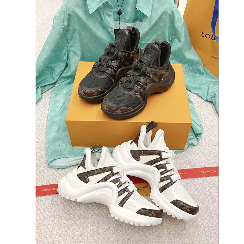 Louis Vuitton Women LV Archlight Sneaker Brown Patent Monogram Canvas Technical Fabrics