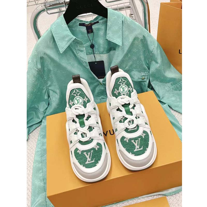 Louis Vuitton Women LV Archlight Sneaker Green Monogram Velvet Oversized Rubber 5 Cm Heel