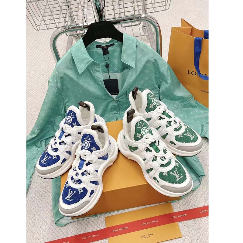 Louis Vuitton Women LV Archlight Sneaker Green Monogram Velvet Oversized Rubber 5 Cm Heel