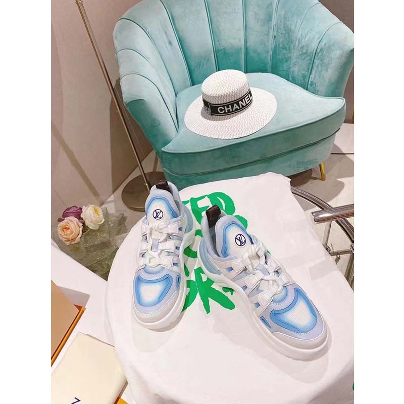Louis Vuitton Women LV Archlight Sneaker Light Blue Printed Cotton Oversized Rubber Outsole