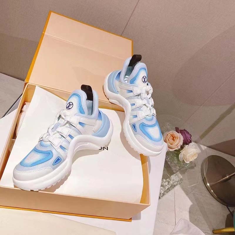 Louis Vuitton Women LV Archlight Sneaker Light Blue Printed Cotton Oversized Rubber Outsole