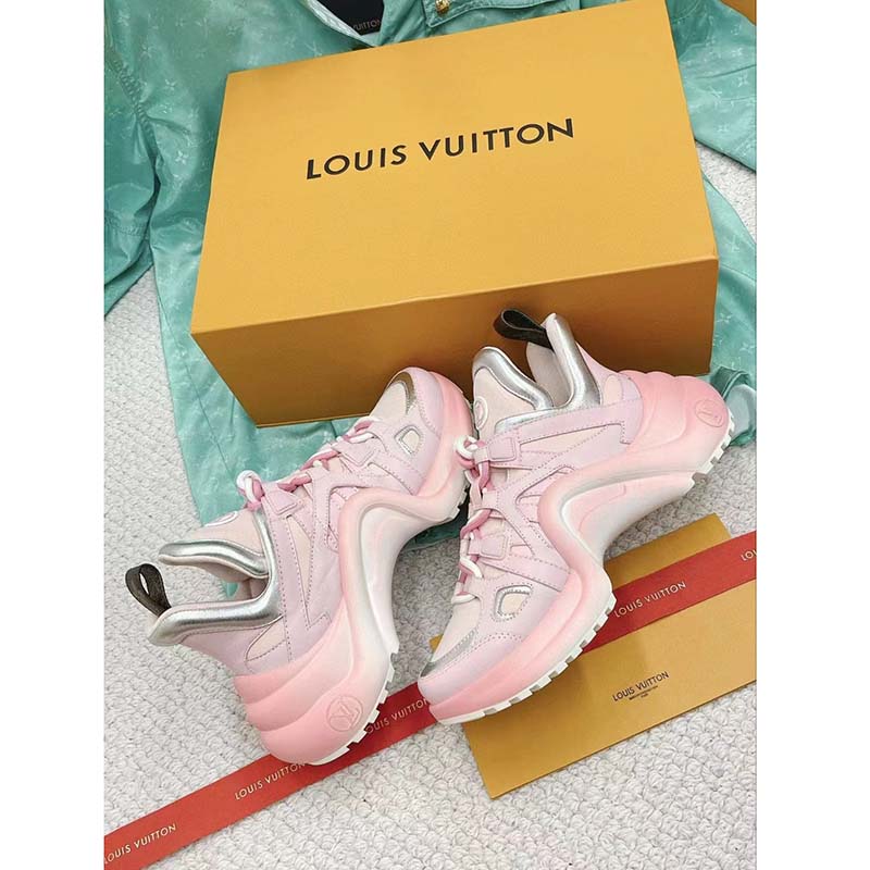 Louis Vuitton Women LV Archlight Sneaker Rose Clair Pink Mix Materials Ribbon Laces