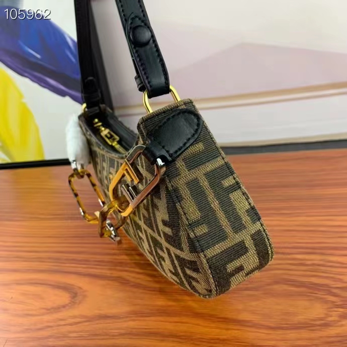 Fendi Women FF O’Lock Swing Dove Gray Tapestry Fabric Pouch