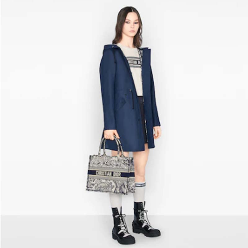 Dior Unisex CD Medium Book Tote Navy Blue Toile De Jouy Embroidery