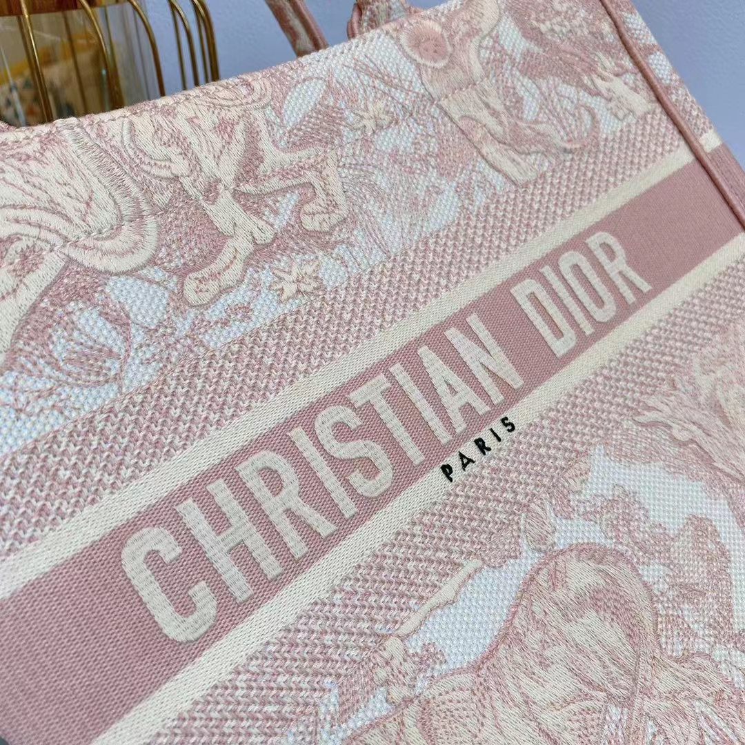 Dior Unisex CD Medium Book Tote Pink Toile De Jouy Embroidery
